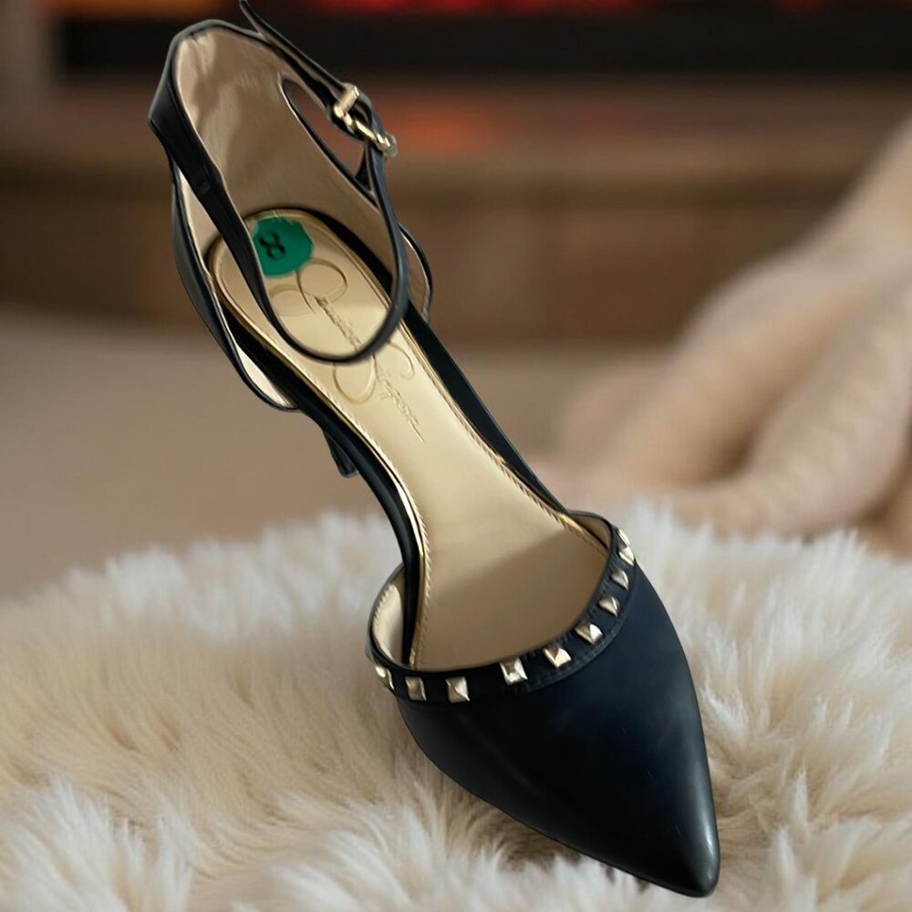 Jessica simpson Black Studded Ankle Strap Heels Size 8