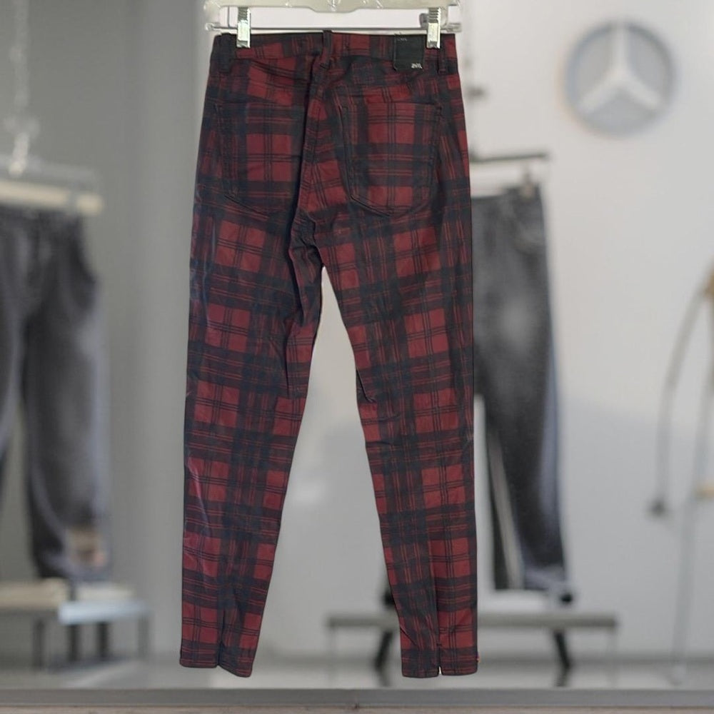 Zara Red and Black Plaid Pants Size 26