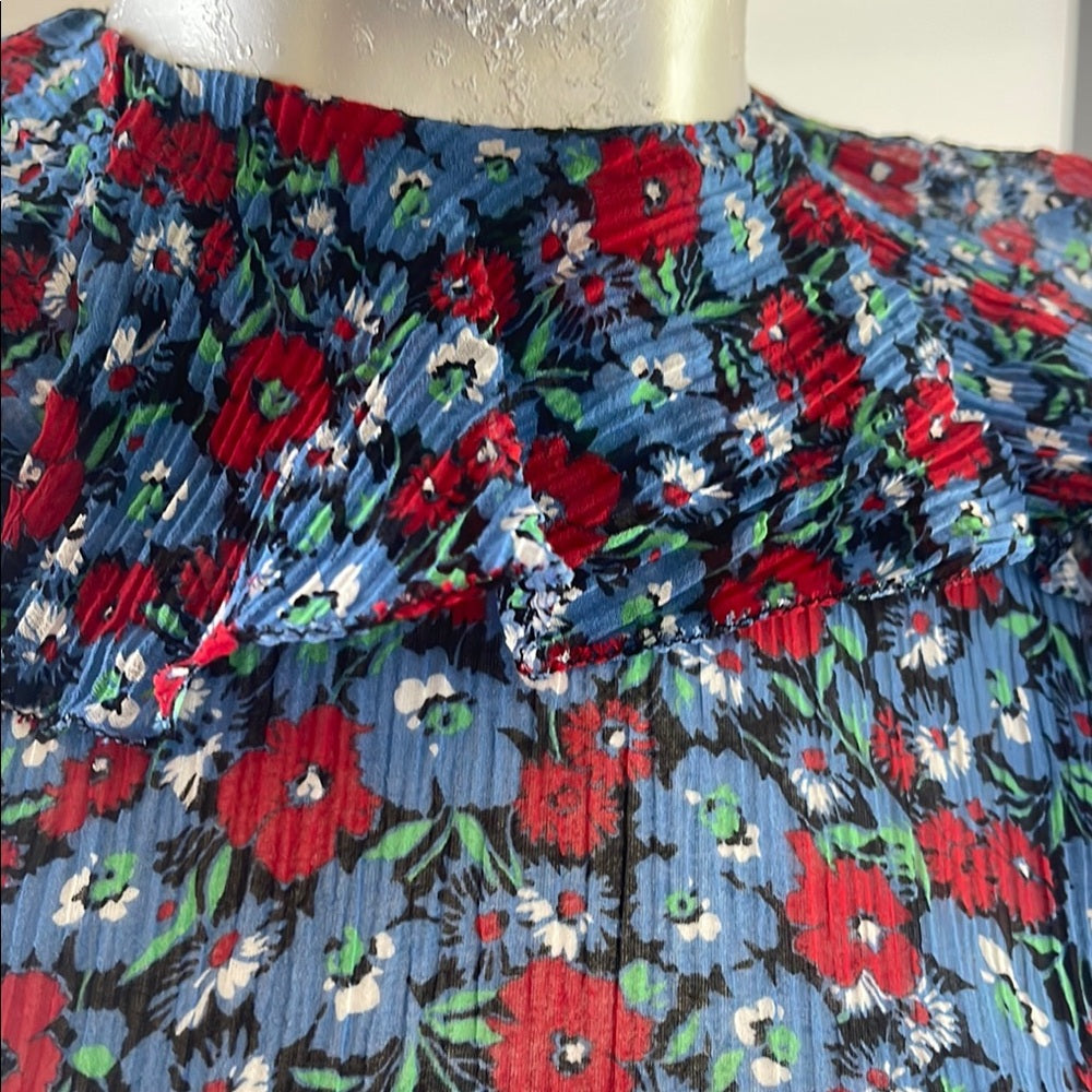 Robert Rodriguez Floral Sheer Long Sleeve Top - Blue and Red - SMALL- NWT