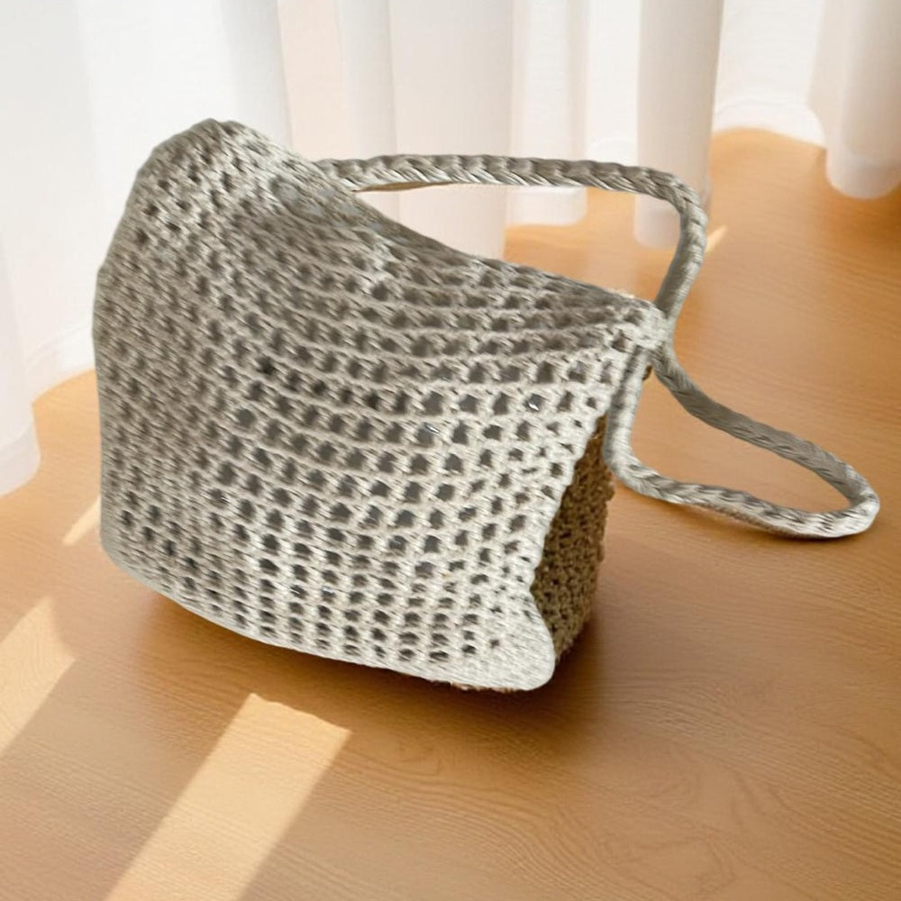 Simple Beige Crochet Shoulder Bag