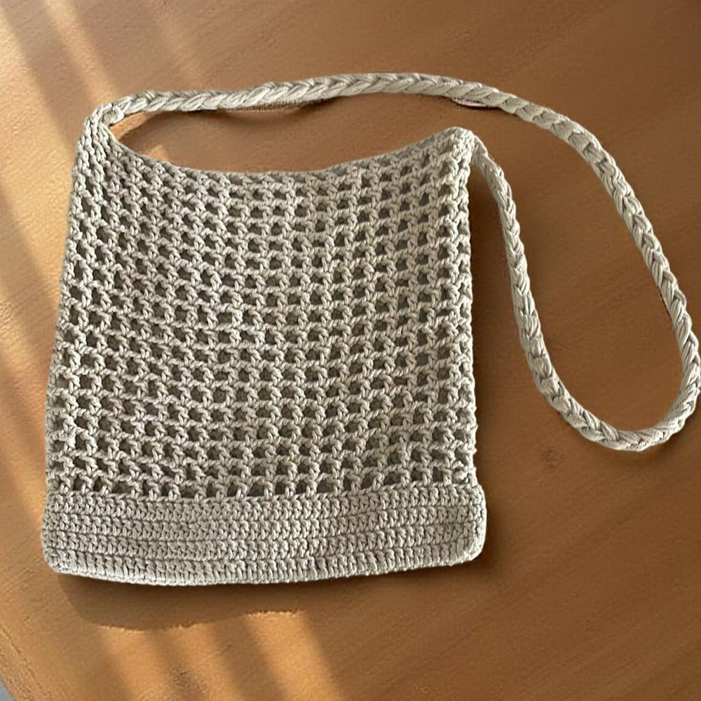 Simple Beige Crochet Shoulder Bag