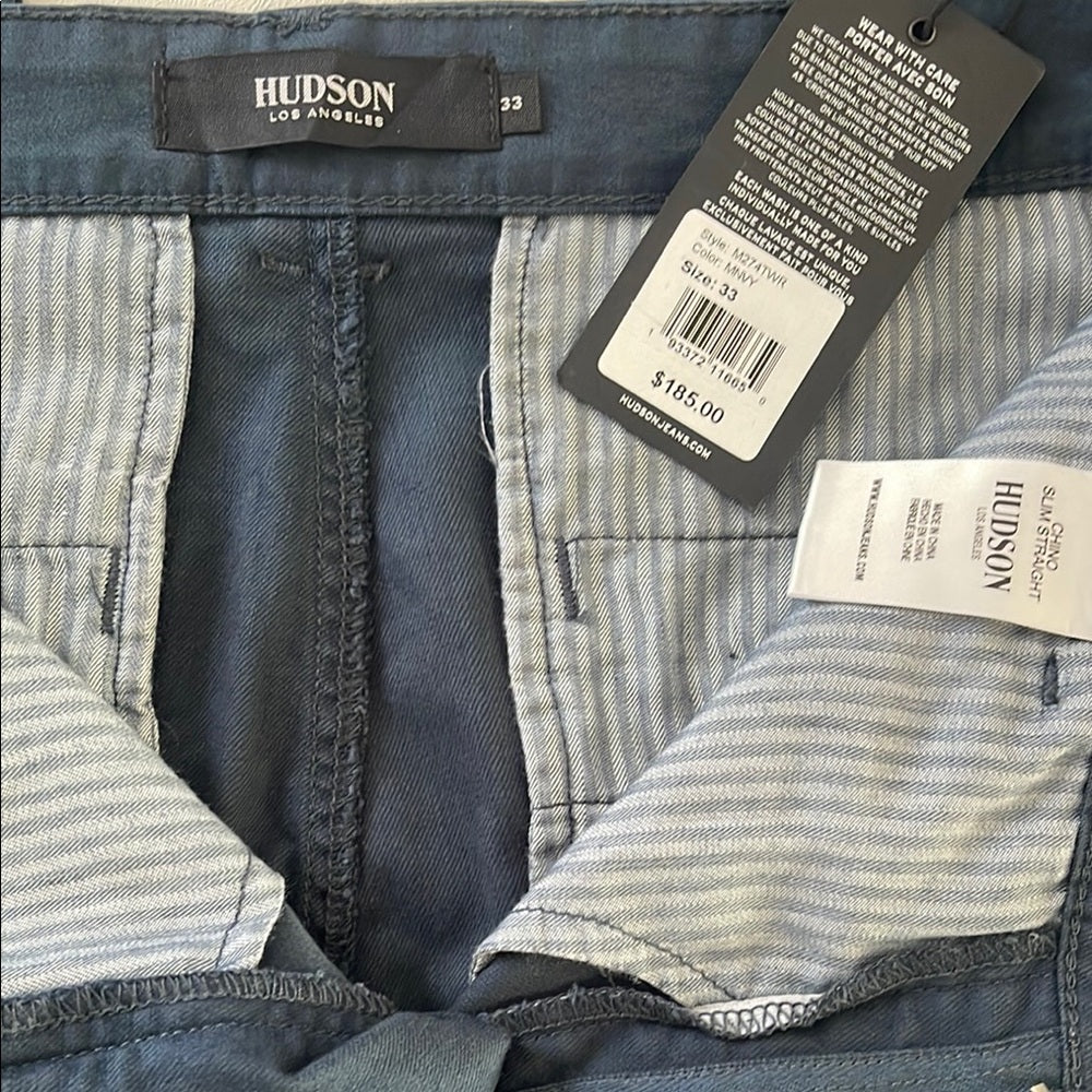 Hudson Chino Slim Fit size 33 Men's Navy Pants NWT
