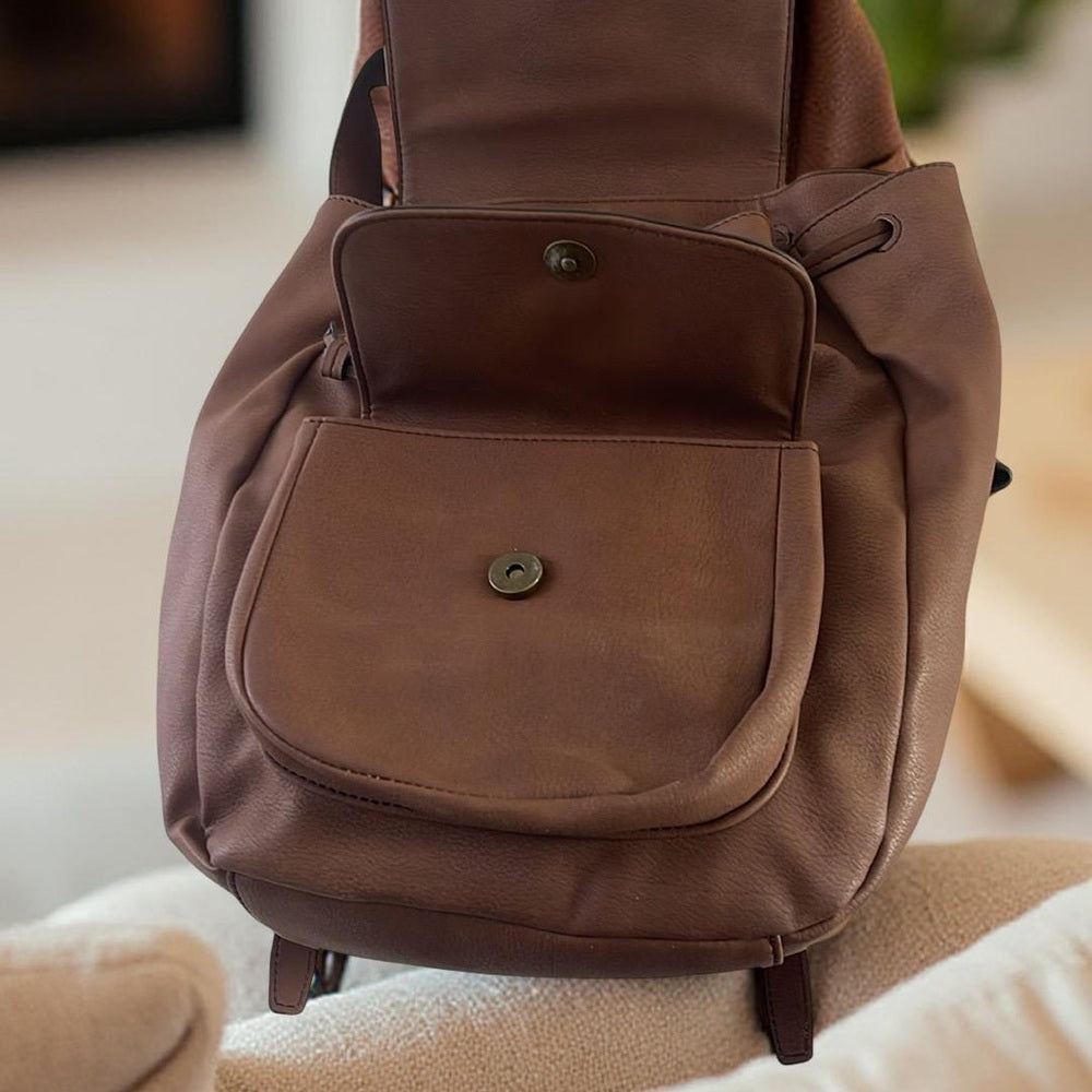 Ana Brown Leather Medium Backpack NWT