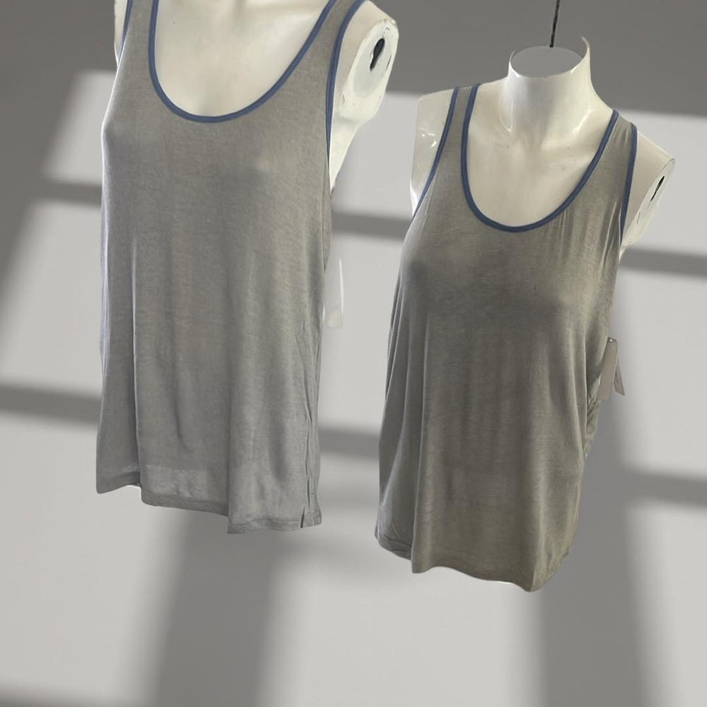 2 Pack Gray Yoga Tank Top with Blue Trim - NWT - Size S, M, L