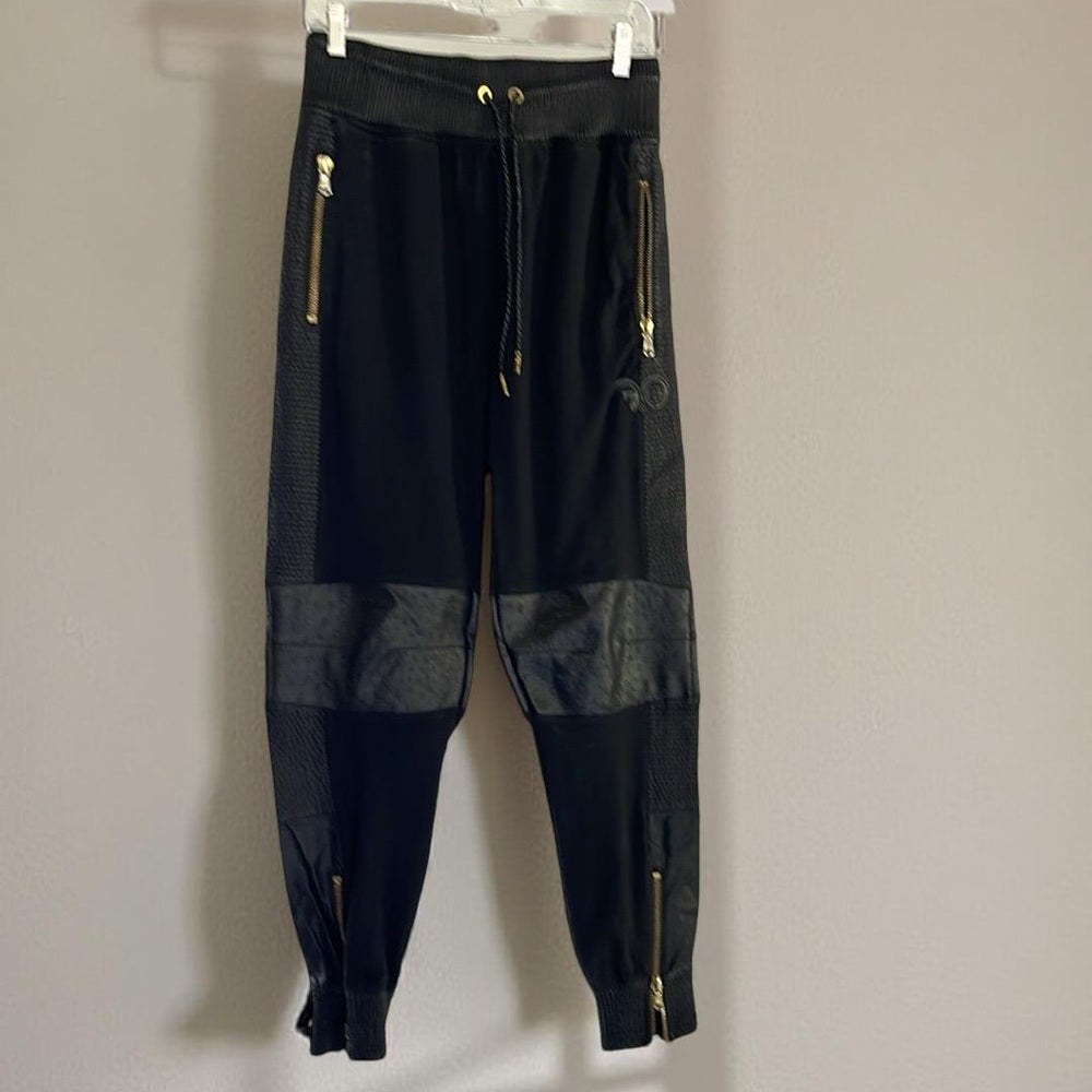 Fancy & Luxurious Black Jogger Pants with Gold Accents - Size XL - FO brand?