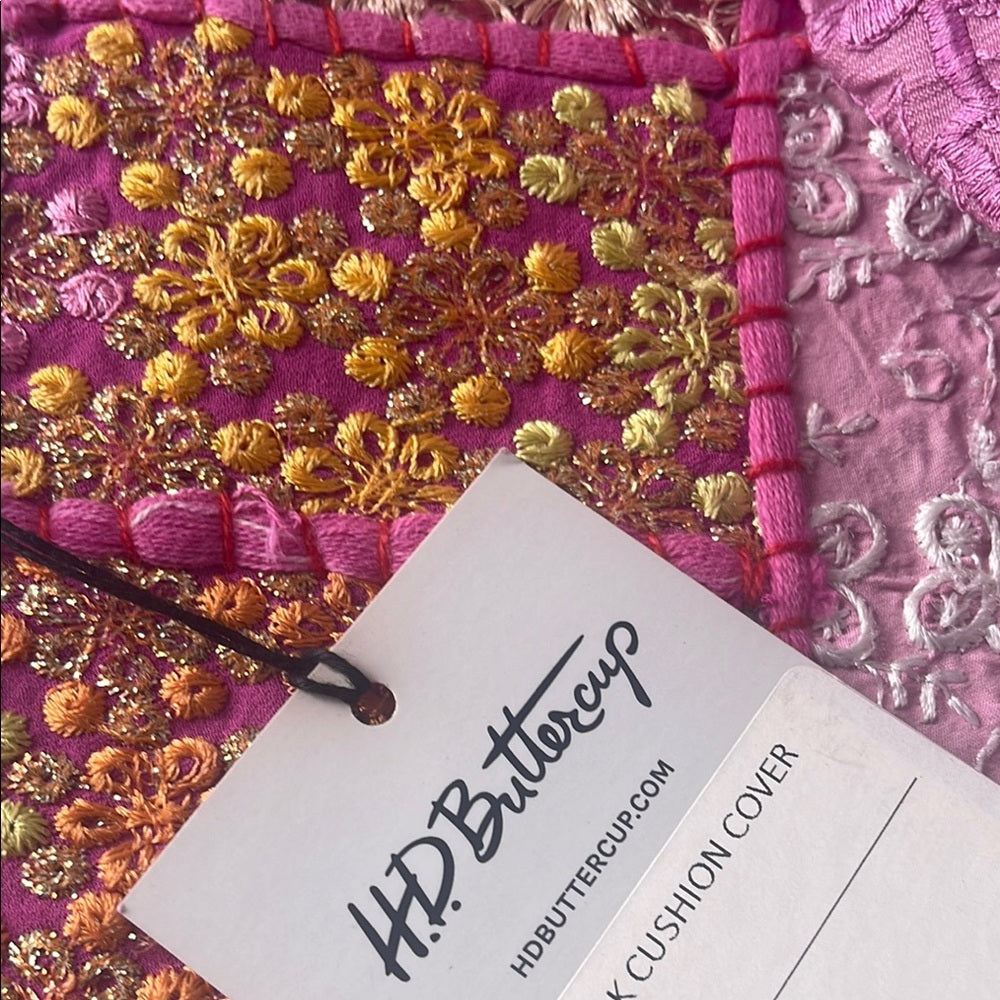 Handmade HD Buttercup Patchwork Pillow Cover - Pink Quilt Square 16x16