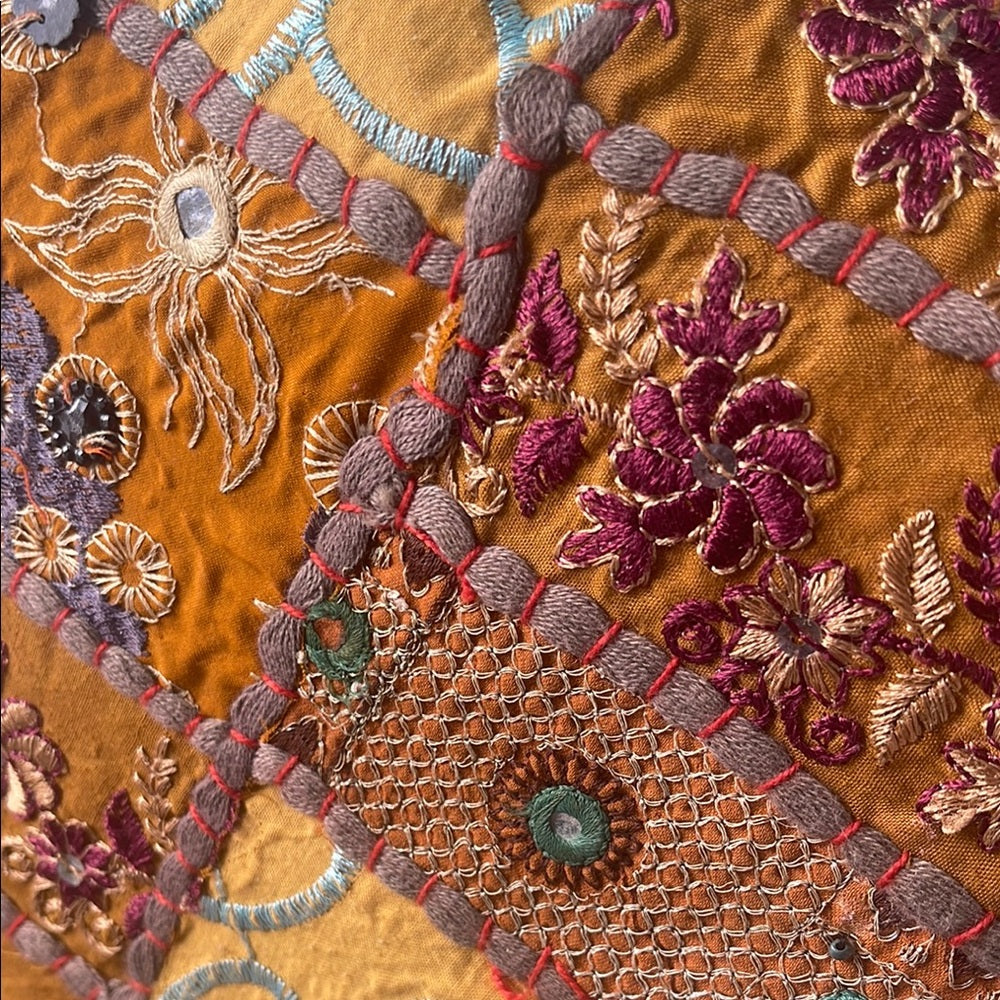 Handmade HD Buttercup Embroidered Patchwork Pillow Cover - Brown 16x16