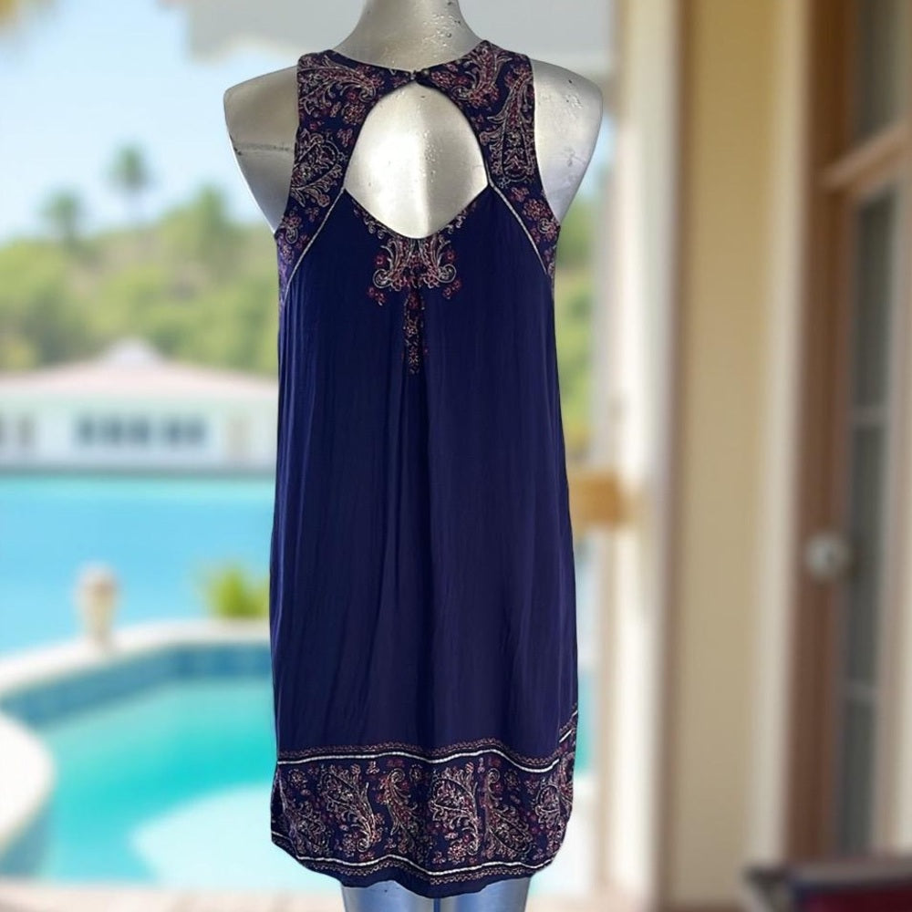 Navy Sleeveless Dress with Pink Embroidery size Medium