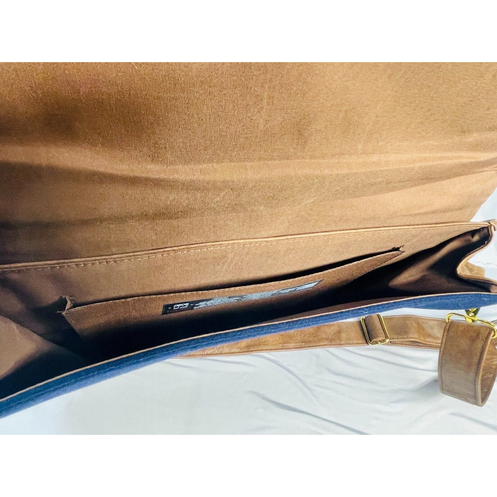 Mens Asos Smart Briefcase Messenger Bag Document Folder - Brown & Navy
