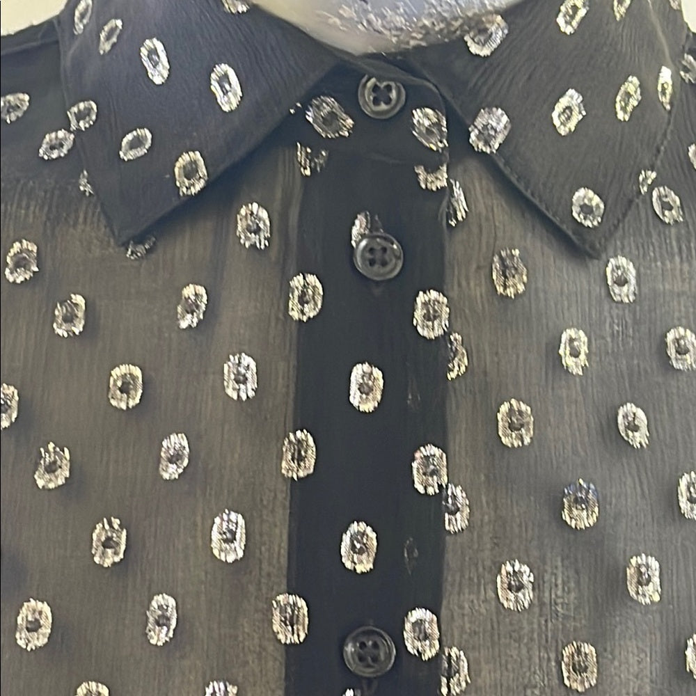 Robert Rodriguez Black Sheer Polka Dot Blouse Size 2 NWT