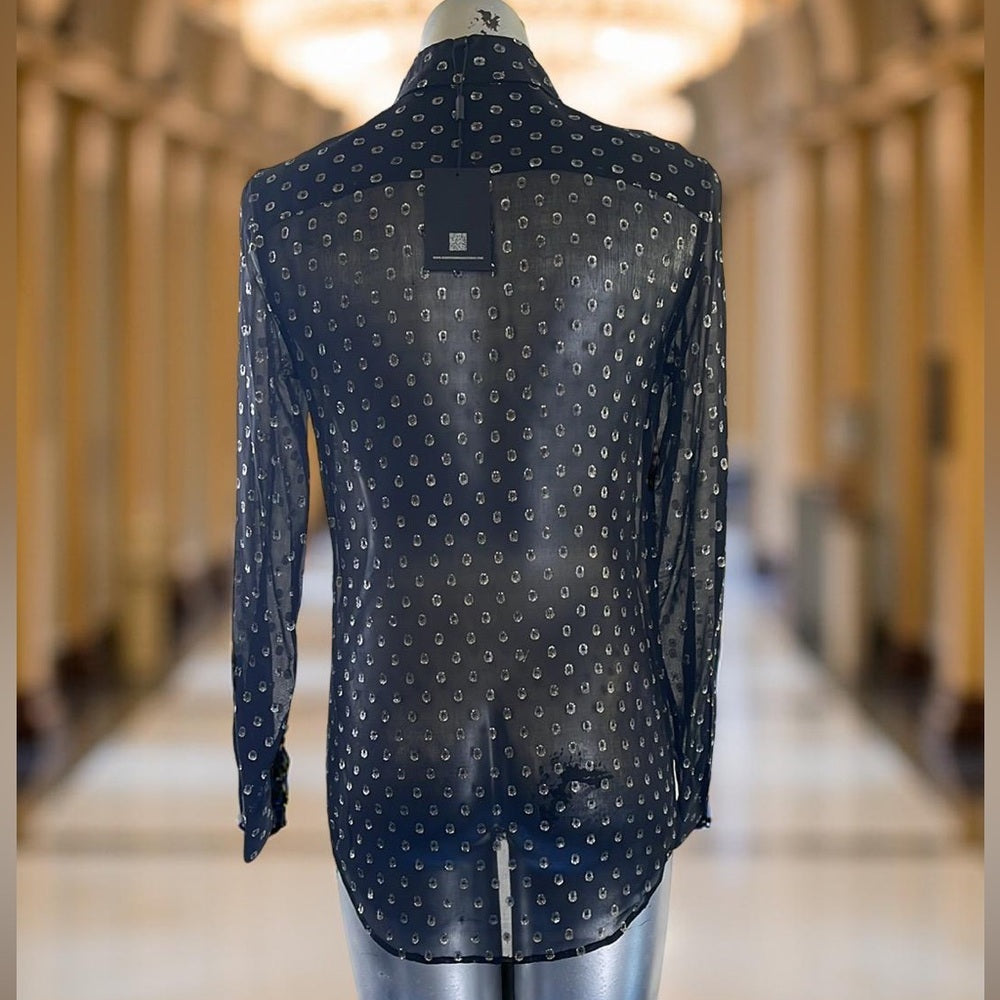 Robert Rodriguez Black Sheer Polka Dot Blouse Size 2 NWT