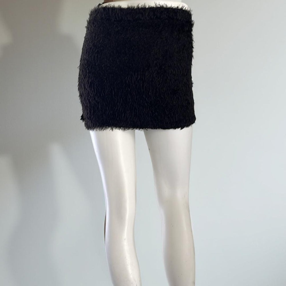 Jade - Black Fuzzy Mini Skirt
