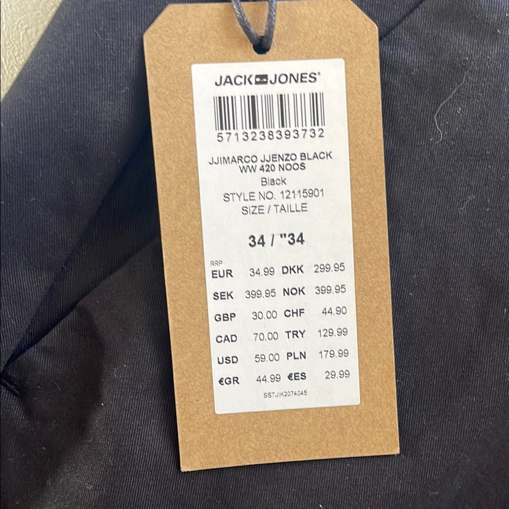 Jack Jones 420 NOOS Men's Black Pants size 34x34 NWT