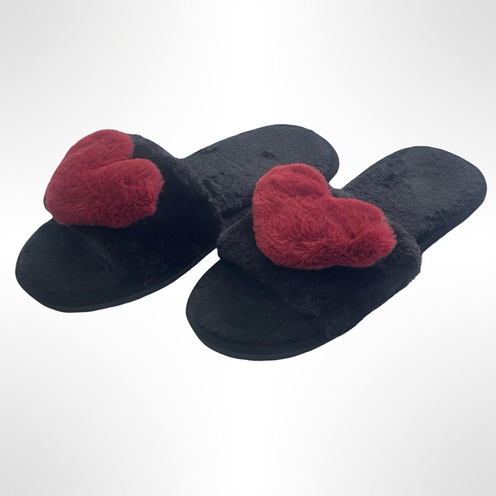 Black Slippers with Red Heart Accents size 40-41