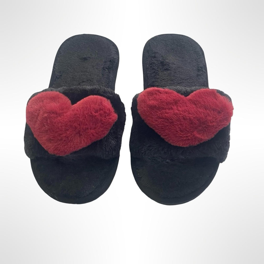 Black Slippers with Red Heart Accents size 40-41