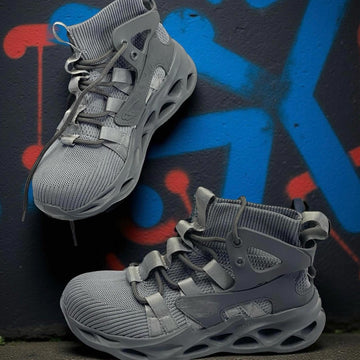 Gray High-Top Sneakers with steel toes - size 6W - Mint!