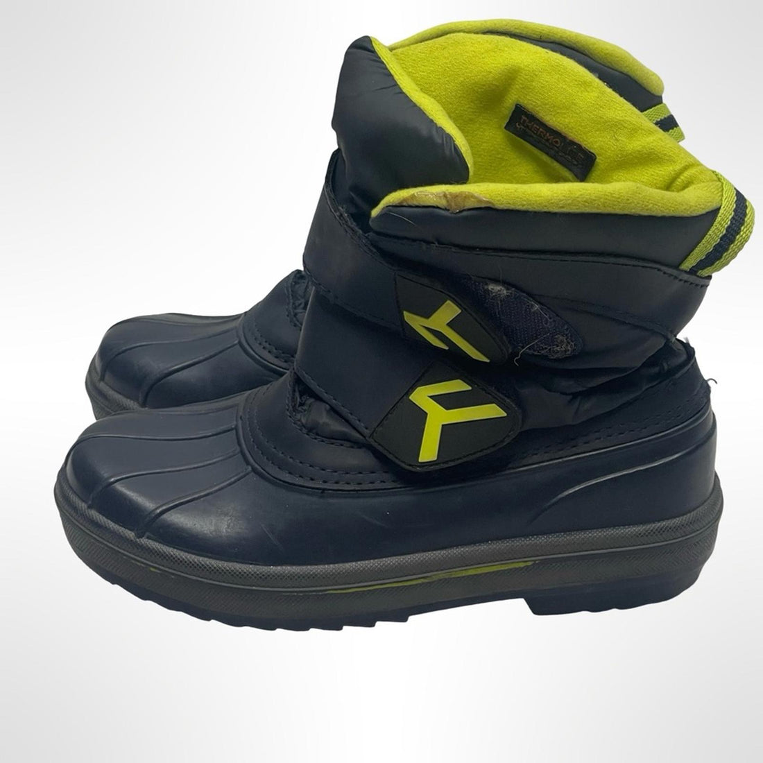 Size 2 Kids Black and Green Winter Boots