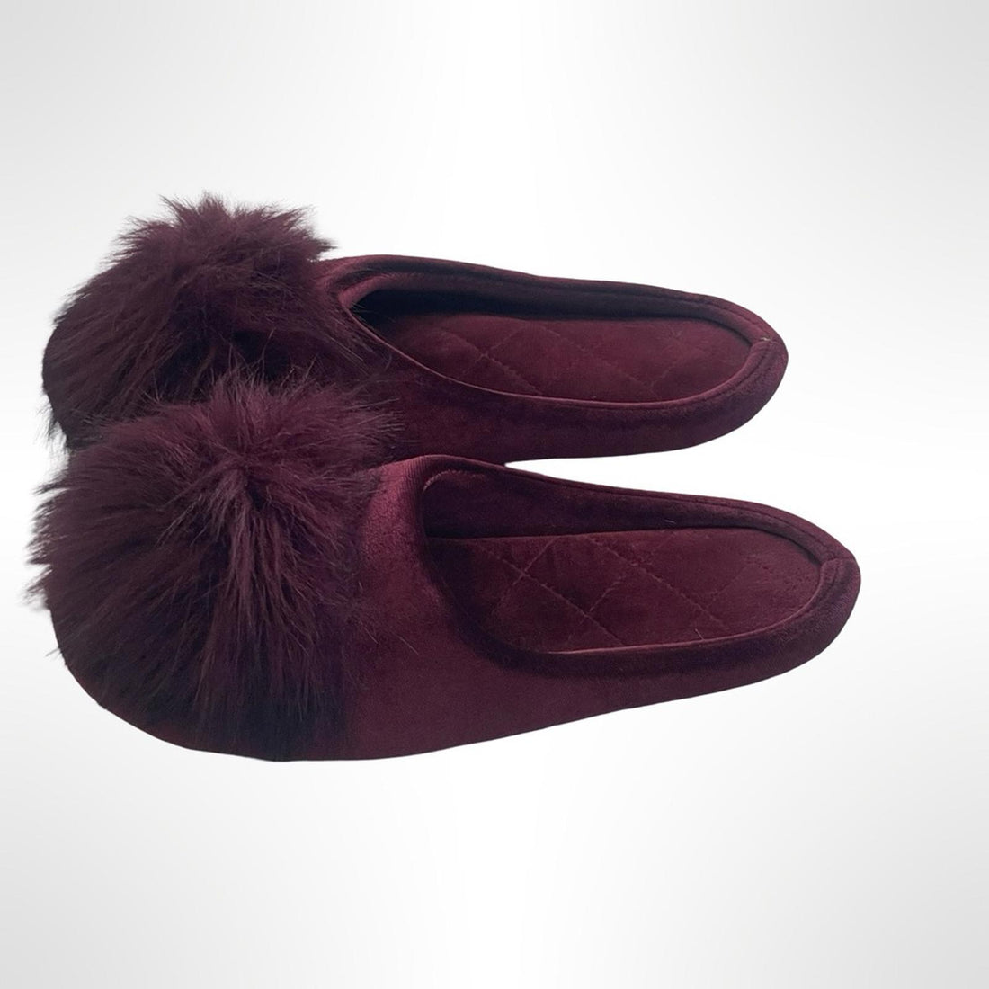 Elegant Burgundy Fur Pom-Pom Women's Slippers size 7.5