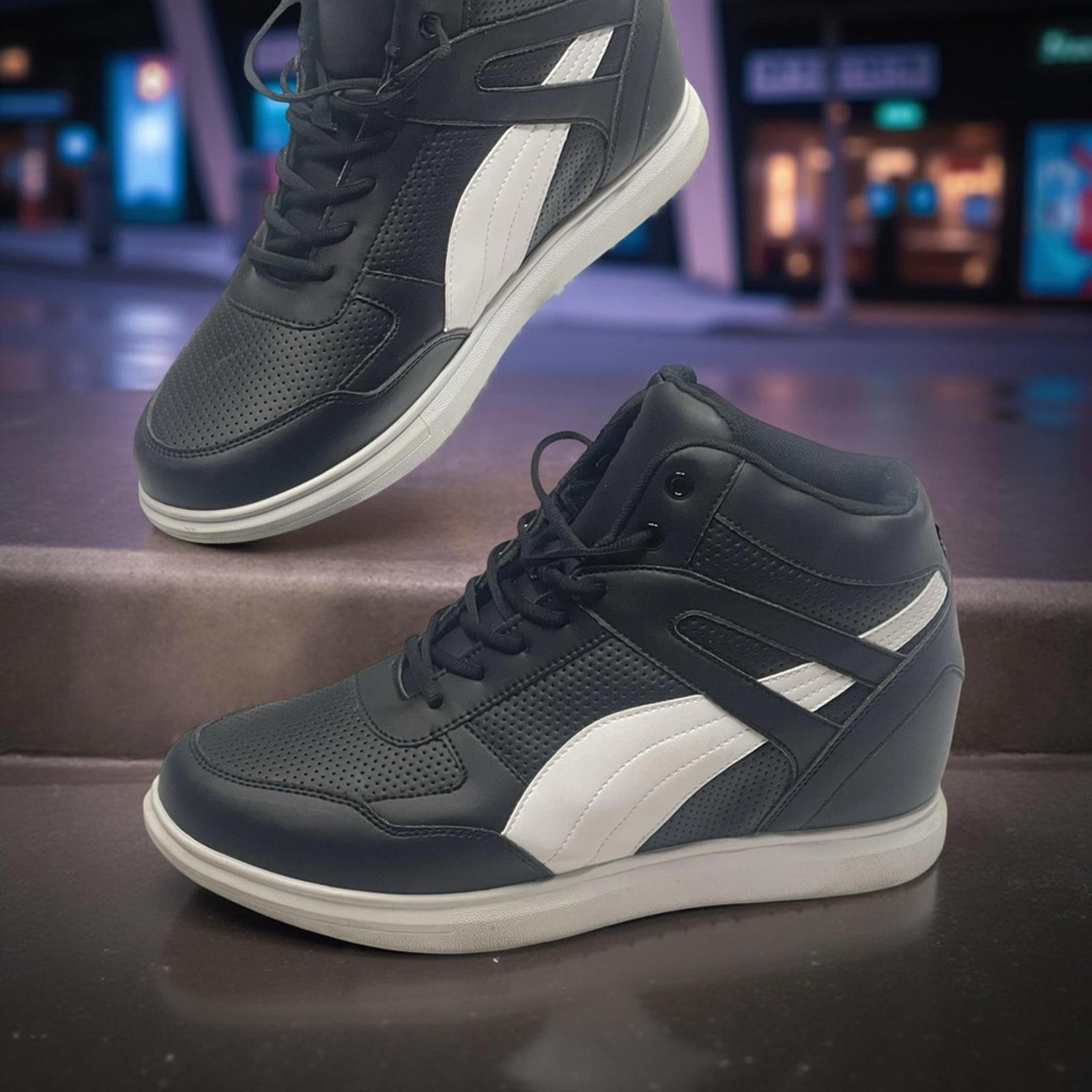 Calto Men's Black and White High-Top Height Raising Sneakers