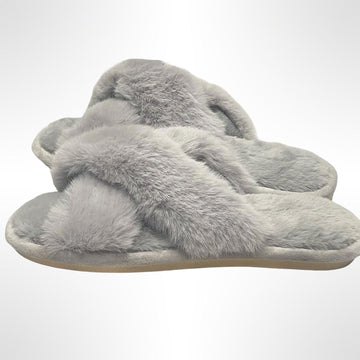 Cozy Gray Faux Fur Women's Slippers size L