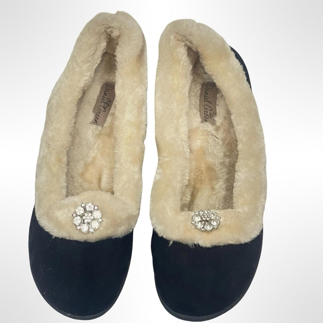 Daniel Green Elegant Black and Cream Womens Slippers size 10