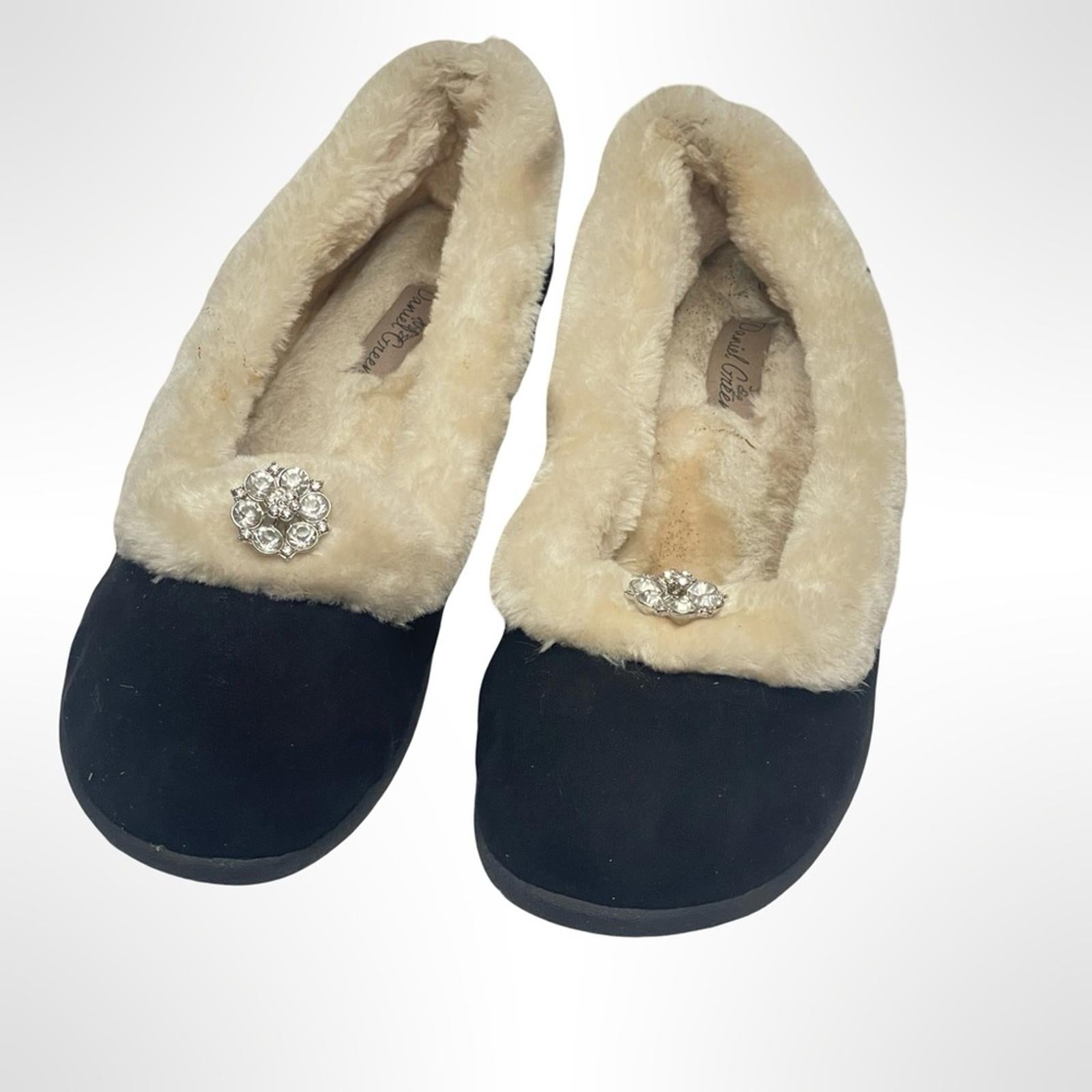 Daniel Green Elegant Black and Cream Womens Slippers size 10