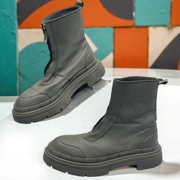 ASOS Gray Chunky Sole Ankle Boots W Zipper front - Size 7