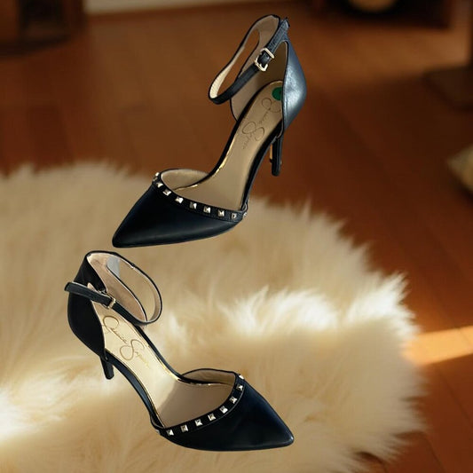 Jessica simpson Black Studded Ankle Strap Heels Size 8