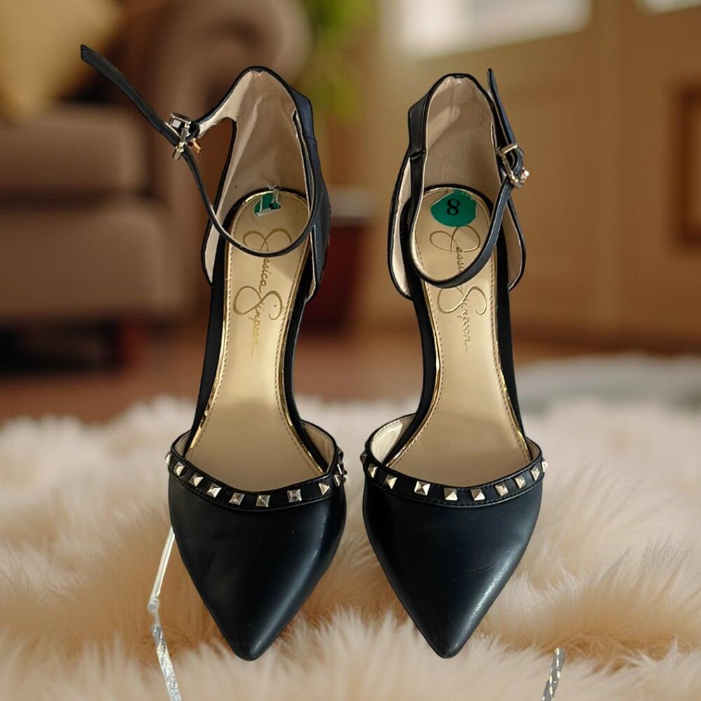 Jessica simpson Black Studded Ankle Strap Heels Size 8
