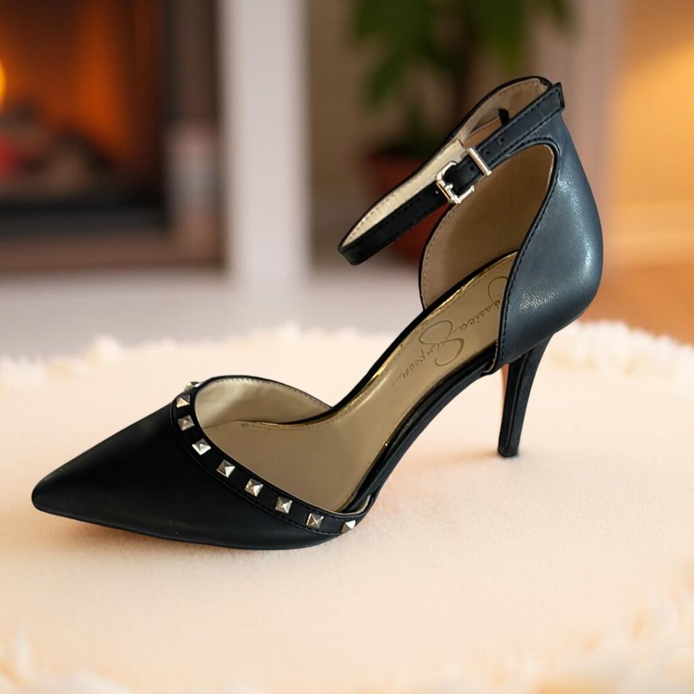 Jessica simpson Black Studded Ankle Strap Heels Size 8