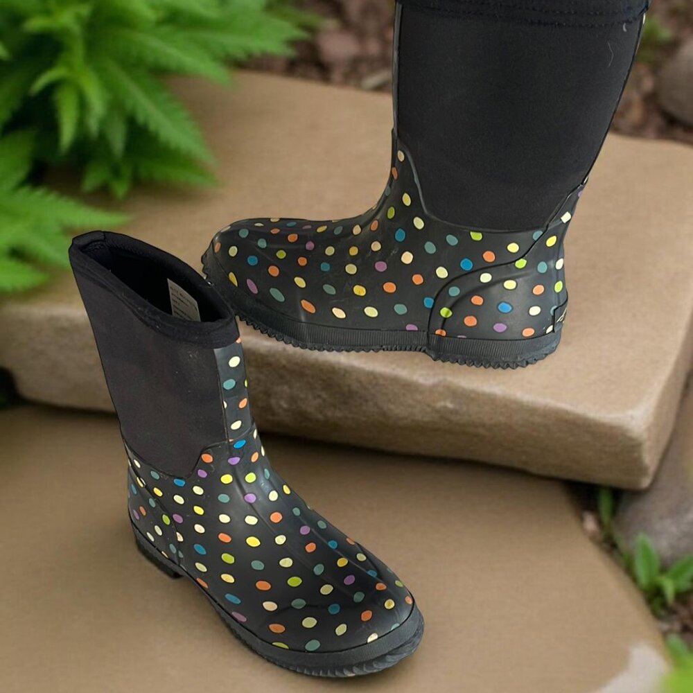 Colorful Polka Dot Blue Mountain Rain Boots