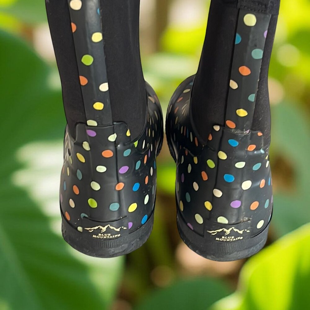 Colorful Polka Dot Blue Mountain Rain Boots