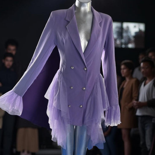 BooHoo Small size Lavender Double-Breasted Blazer with Tulle