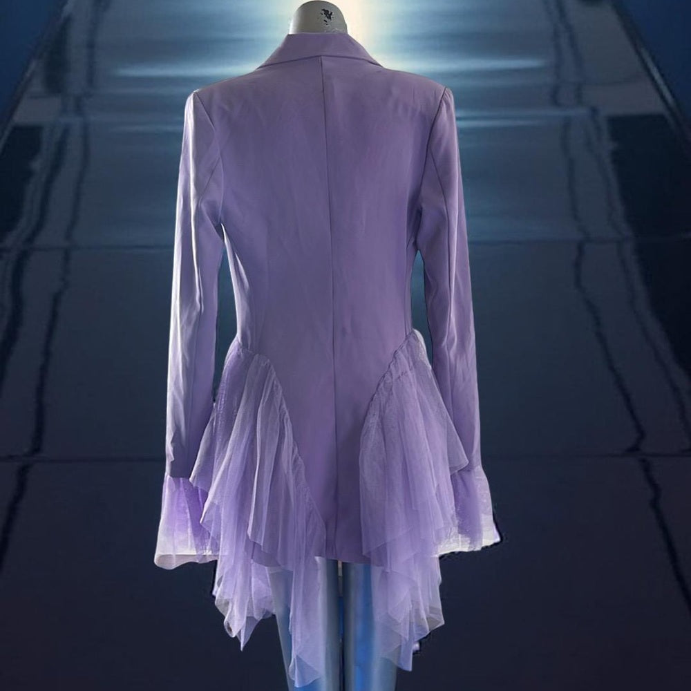 BooHoo Small size Lavender Double-Breasted Blazer with Tulle