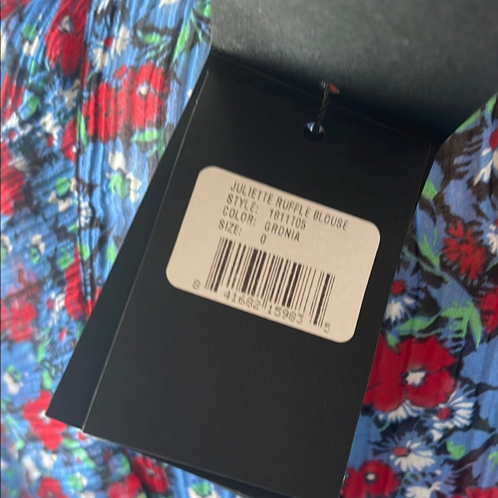 Robert Rodriguez Floral Sheer Long Sleeve Top - Blue and Red - SMALL- NWT
