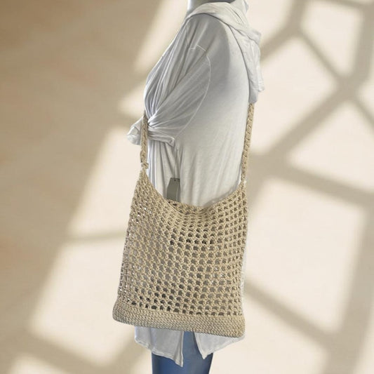 Simple Beige Crochet Shoulder Bag