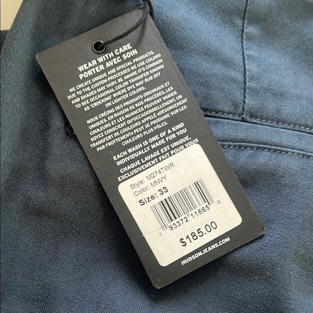 Hudson Chino Slim Fit size 33 Men's Navy Pants NWT