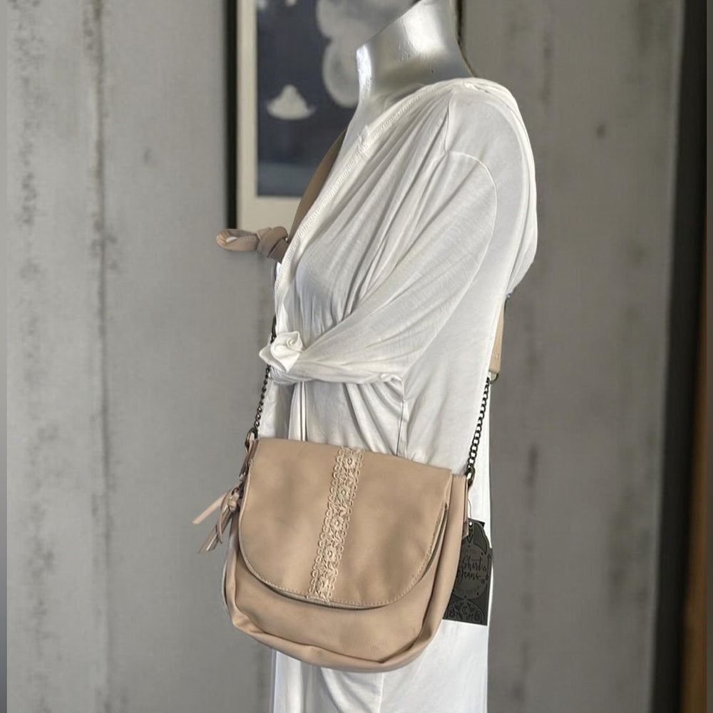 T Shirt Vegan Elegant Beige small Crossbody Bag NWT