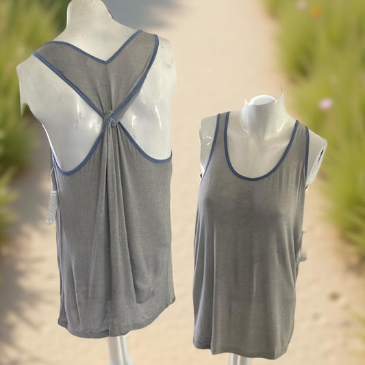 2 Pack Gray Yoga Tank Top with Blue  Trim - NWT - Size S, M, L