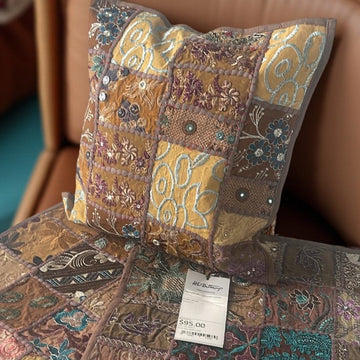 Handmade HD Buttercup Embroidered Patchwork Pillow Cover - Brown 16x16