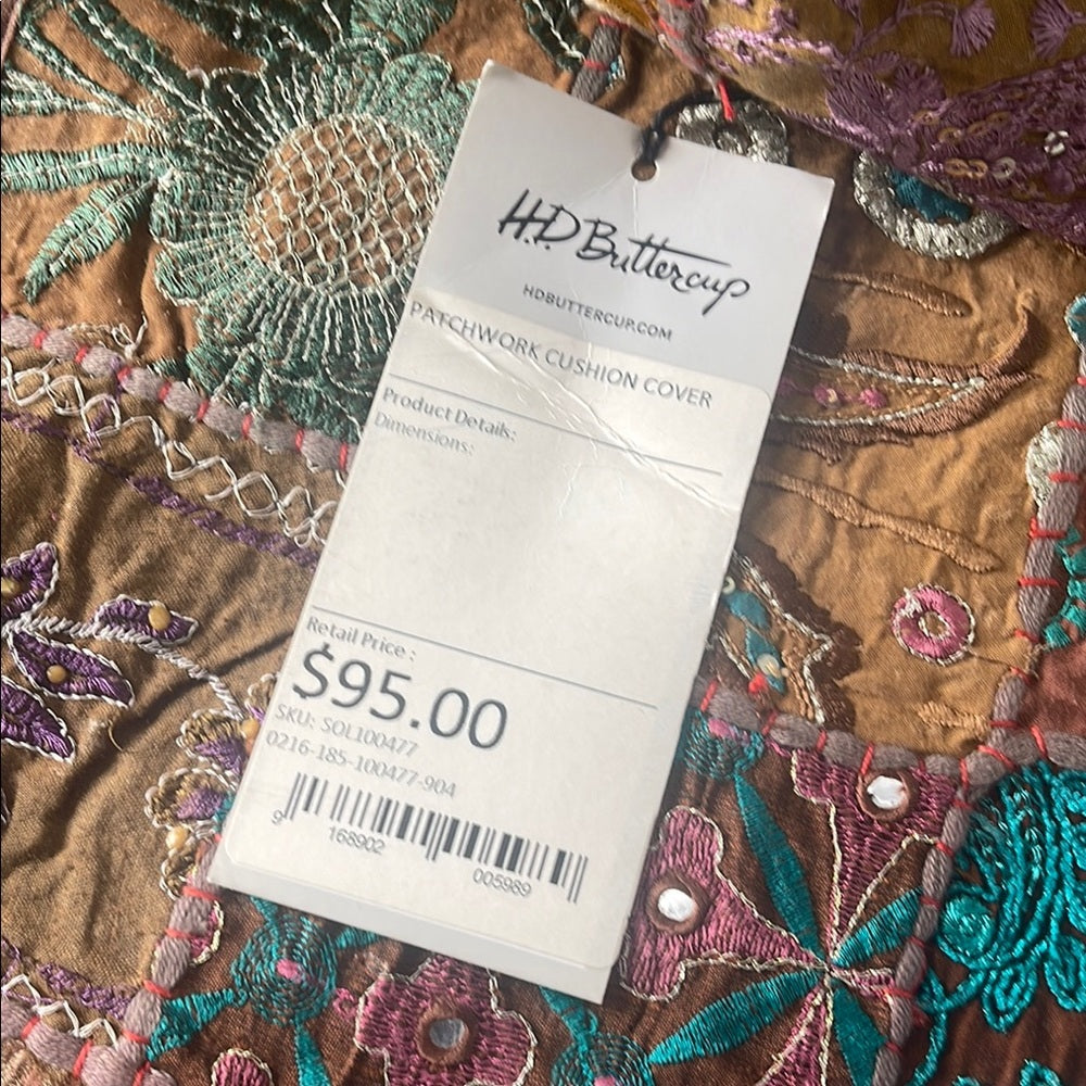 Handmade HD Buttercup Embroidered Patchwork Pillow Cover - Brown 16x16