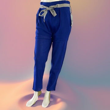 Tresics Luxe Blue summer Pants 100% cotton with Gray Tie Waist - size S,M.L