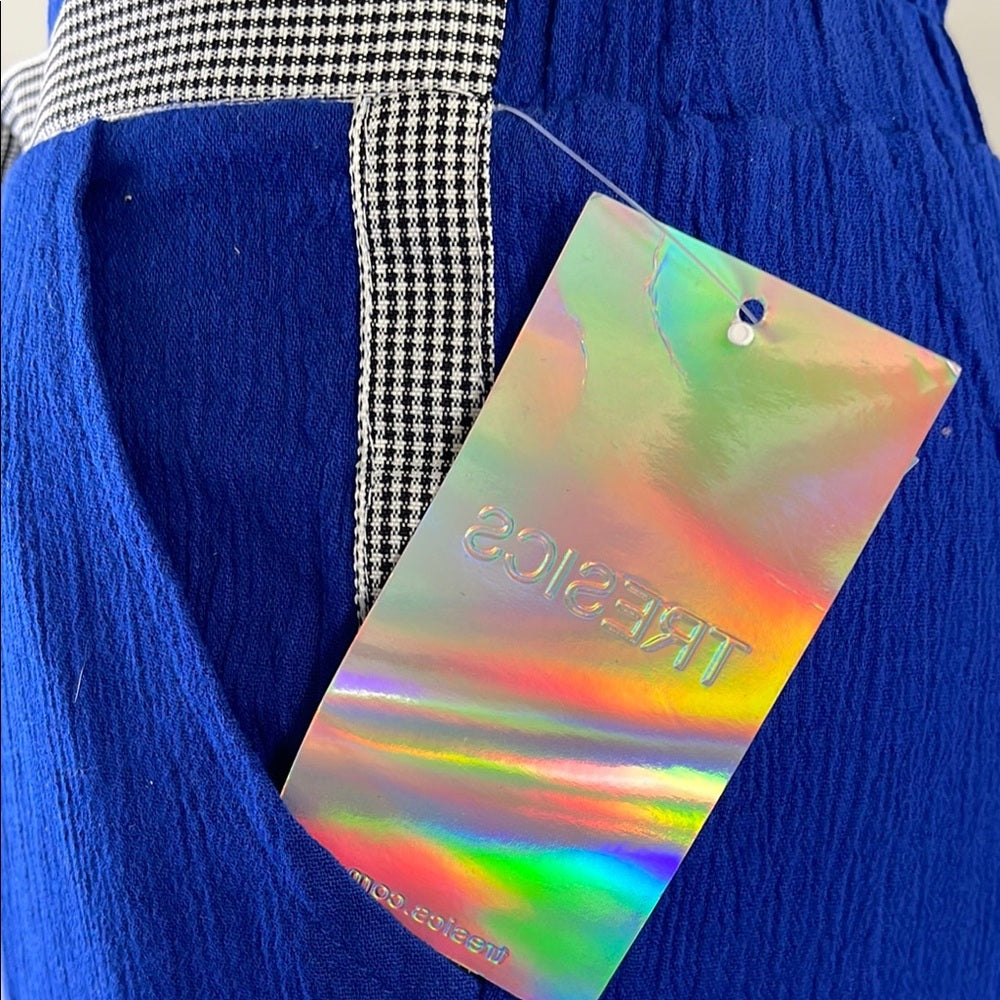 Tresics Luxe Blue summer Pants 100% cotton with Gray Tie Waist - size S,M.L