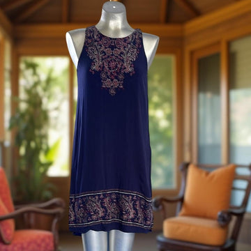 Navy Sleeveless Dress with Pink Embroidery size Medium