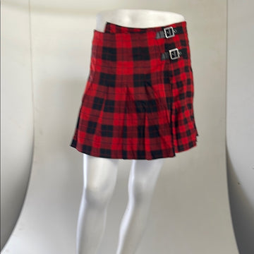 H&M Red Plaid Skirt with Buckle Accents size 6