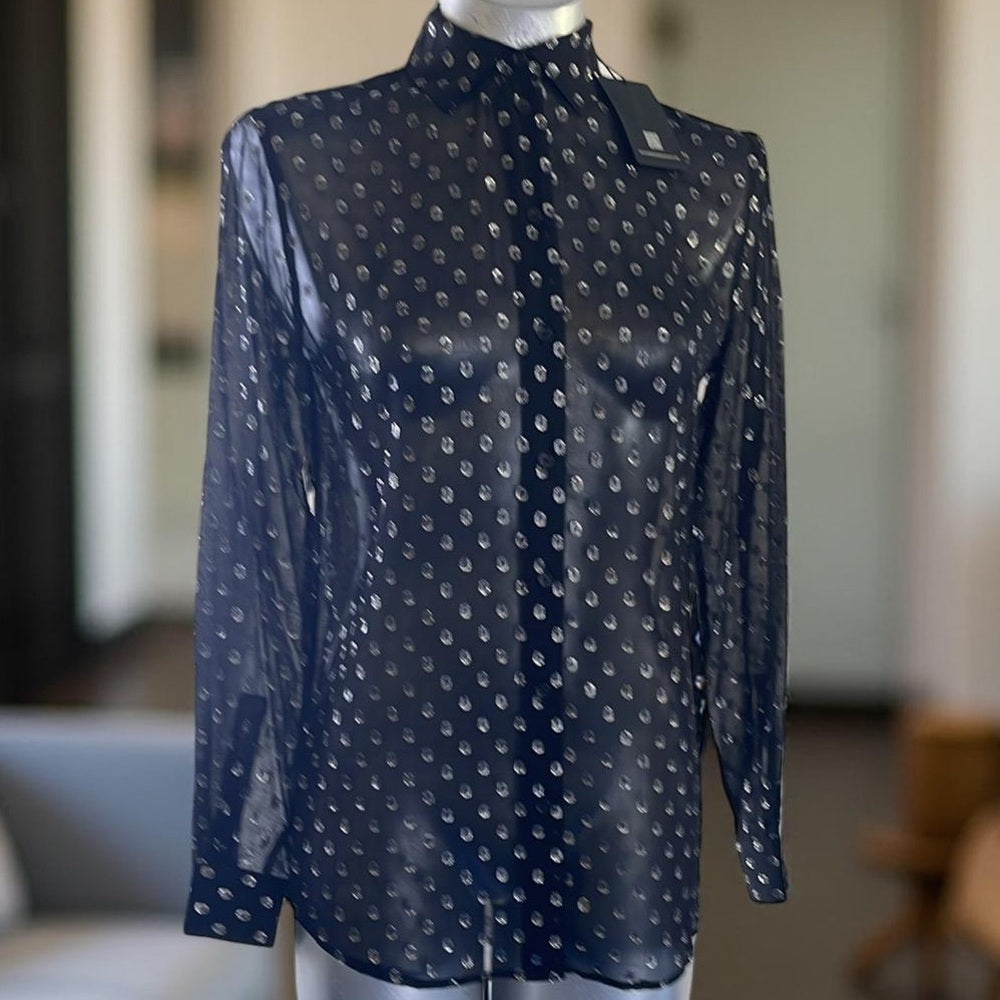 Robert Rodriguez Black Sheer Polka Dot Blouse Size 2 NWT