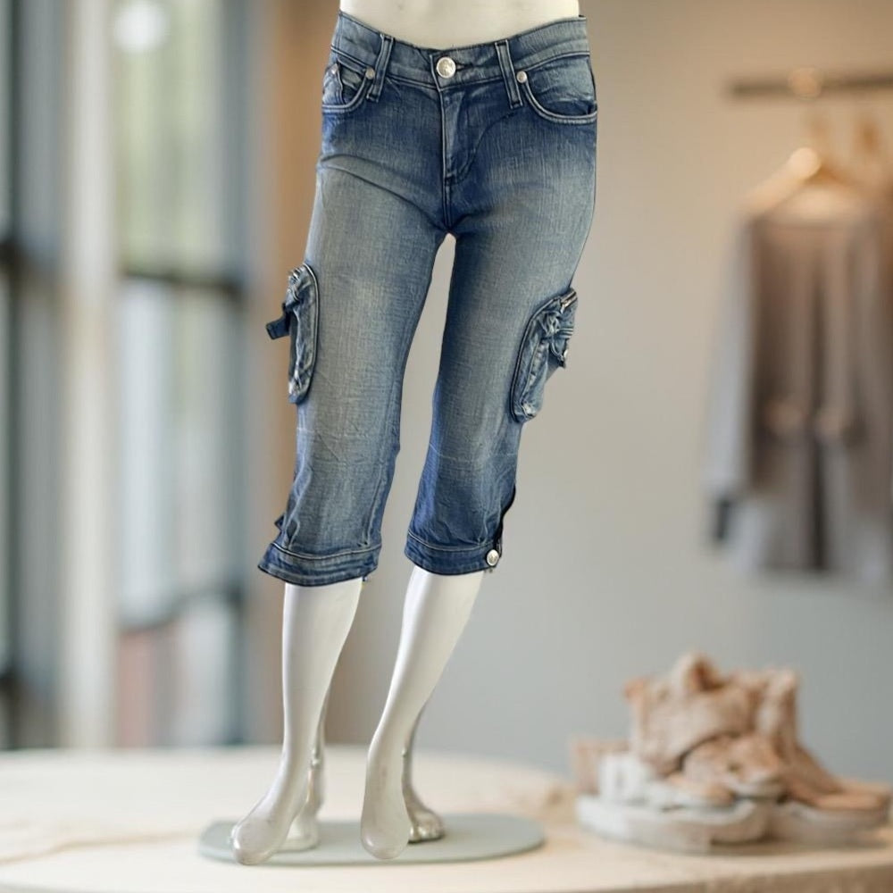 Rock & Republic Women's Blue Denim Cargo Jeans size 27