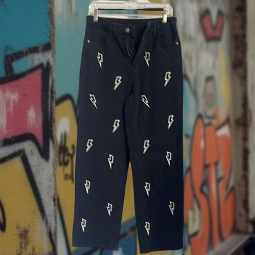 Shein Women Black Lightning Bolt Patterned Baggy Pants NWOT