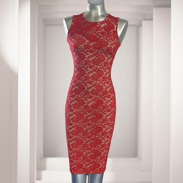 Elegant Red Lace Dress with Defects - size 2
