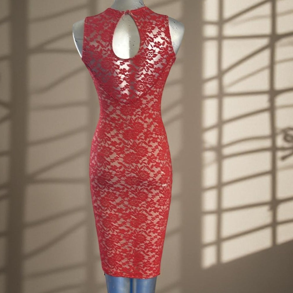 Elegant Red Lace Dress with Defects - size 2